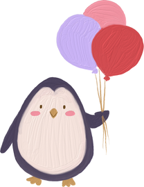 Thick Painterly Cute Penguin with Birthday Balloons