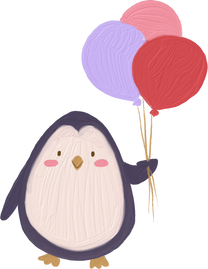 Thick Painterly Cute Penguin with Birthday Balloons